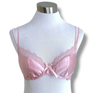 Miss Naory 34B Bra Pink Silk Satin Lace Underwire Demi Foam Lined Cups Italy